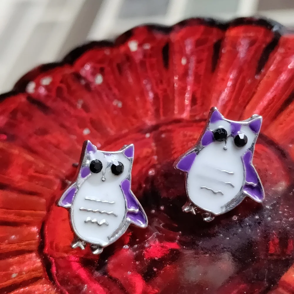 Vintage Enamel Purple Owl earrings